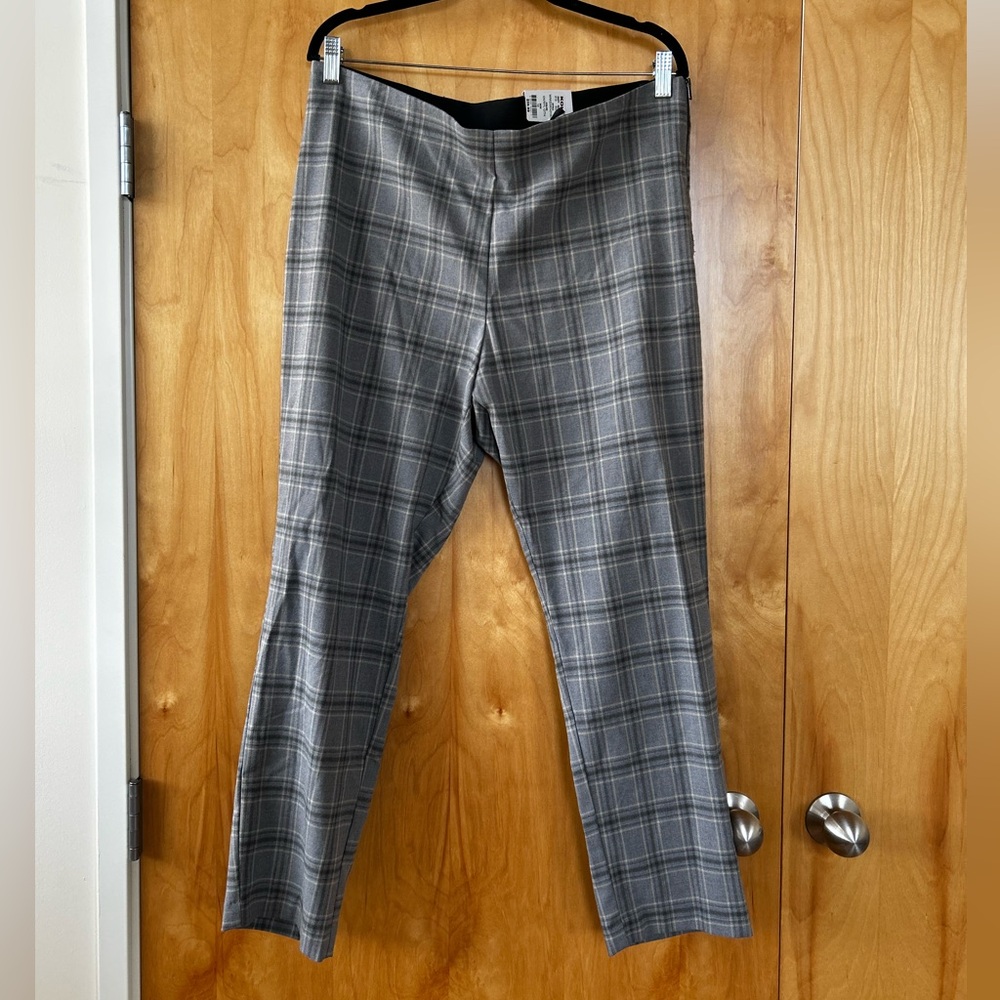 Women’s, Nine West Side-Zip Skinny Grey Plaid Slack